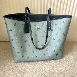 Coach Reversible City Blue Umbrella Print Tote Bag